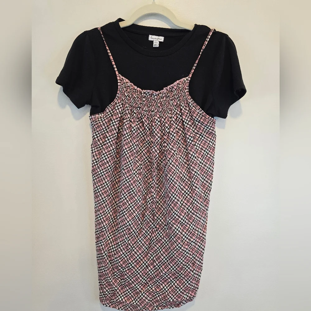 Love, Fire Black T-Shirt Plaid Dress Size Large Nwt